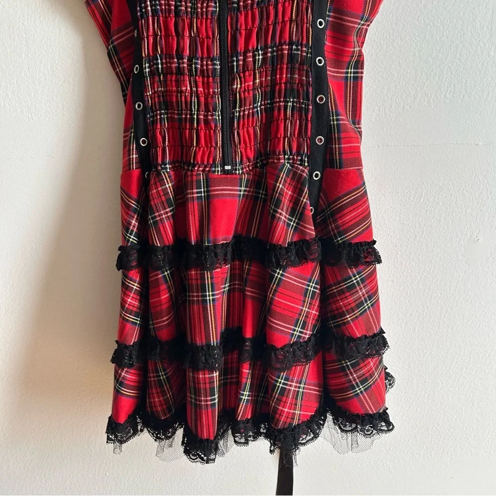 Hearts And Roses Sz 10 Harley Tartan Plaid Lace Emo Goth Mini Dress - Picture 7 of 12